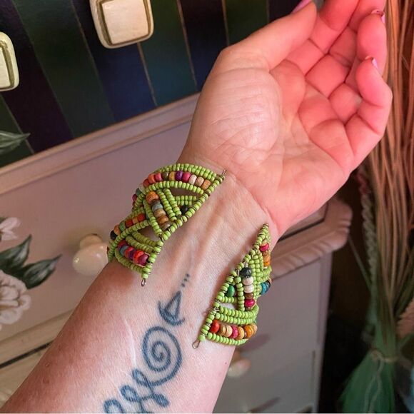 Multi Color Glass Bead & Wooden Beaded Cuff Bracelet
Adjustable - Picture 5 of 5